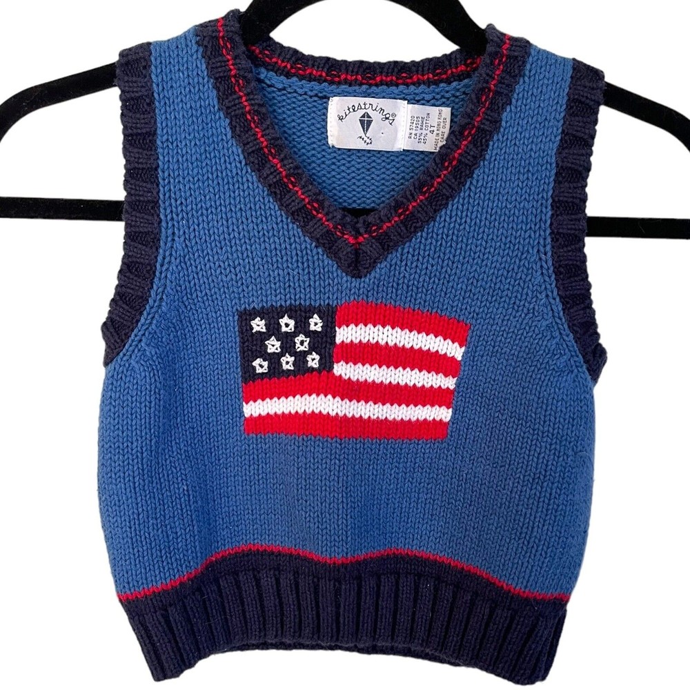 Boys KITESTRINGS boutique sweater vest Sz: 4T - American Flag Blue Stretch